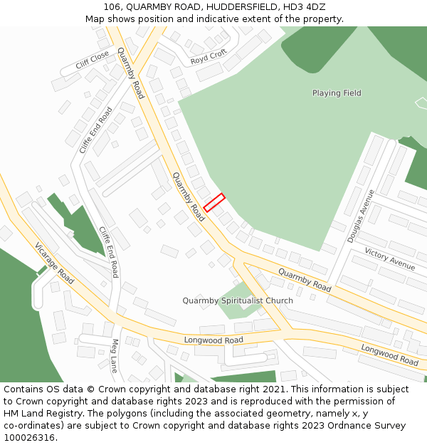 106, QUARMBY ROAD, HUDDERSFIELD, HD3 4DZ: Location map and indicative extent of plot