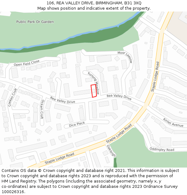 106, REA VALLEY DRIVE, BIRMINGHAM, B31 3XQ: Location map and indicative extent of plot