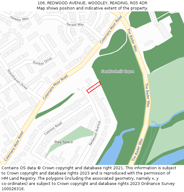 106, REDWOOD AVENUE, WOODLEY, READING, RG5 4DR: Location map and indicative extent of plot