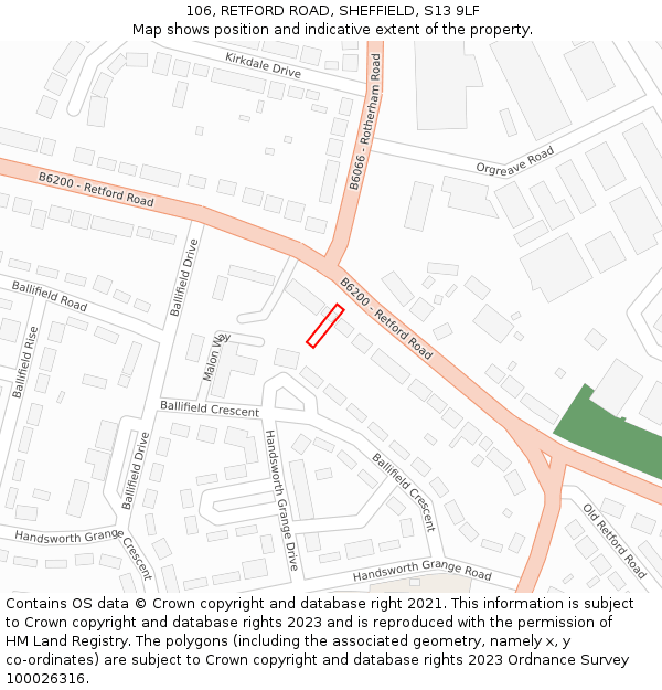 106, RETFORD ROAD, SHEFFIELD, S13 9LF: Location map and indicative extent of plot