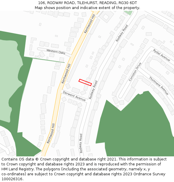 106, RODWAY ROAD, TILEHURST, READING, RG30 6DT: Location map and indicative extent of plot
