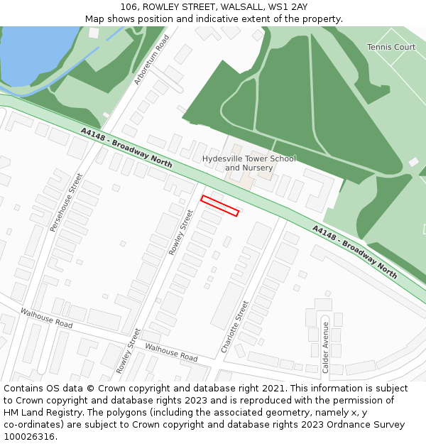 106, ROWLEY STREET, WALSALL, WS1 2AY: Location map and indicative extent of plot