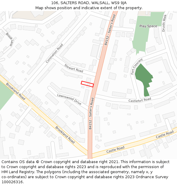 106, SALTERS ROAD, WALSALL, WS9 9JA: Location map and indicative extent of plot