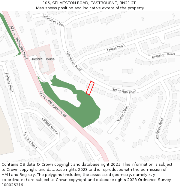 106, SELMESTON ROAD, EASTBOURNE, BN21 2TH: Location map and indicative extent of plot
