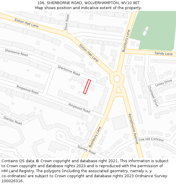 106, SHERBORNE ROAD, WOLVERHAMPTON, WV10 9ET: Location map and indicative extent of plot