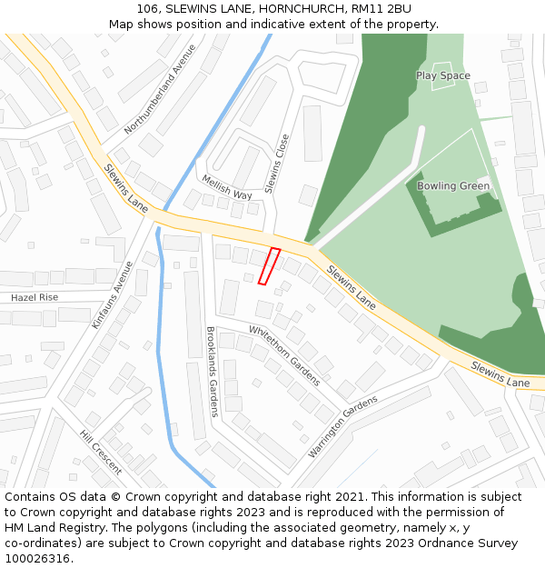 106, SLEWINS LANE, HORNCHURCH, RM11 2BU: Location map and indicative extent of plot