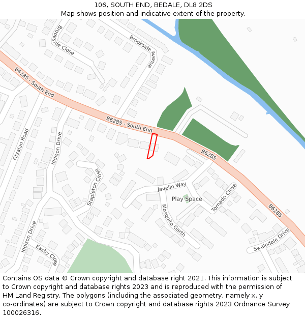 106, SOUTH END, BEDALE, DL8 2DS: Location map and indicative extent of plot