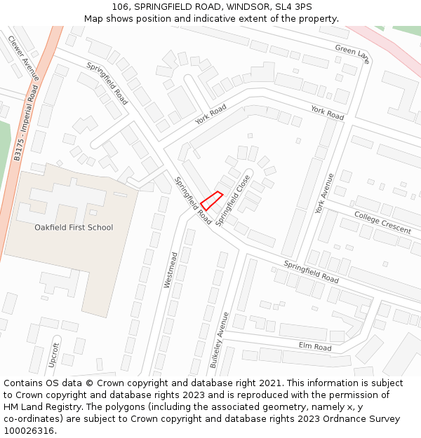106, SPRINGFIELD ROAD, WINDSOR, SL4 3PS: Location map and indicative extent of plot