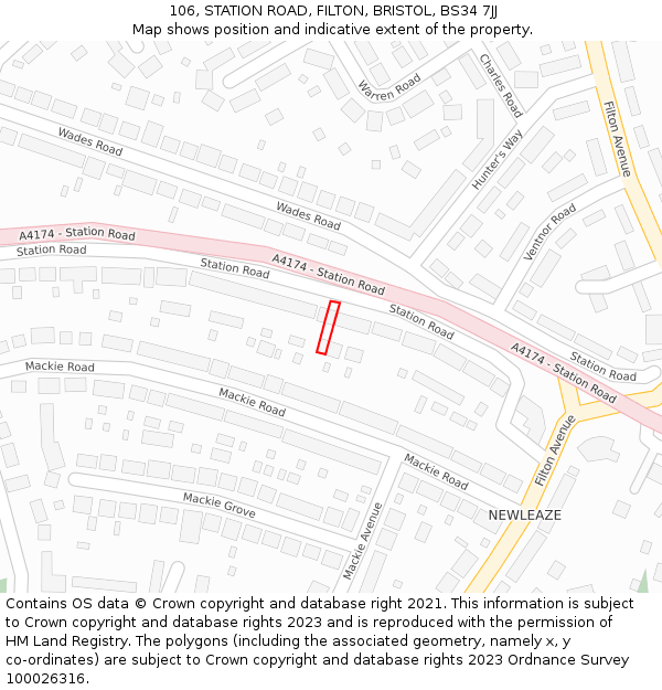 106, STATION ROAD, FILTON, BRISTOL, BS34 7JJ: Location map and indicative extent of plot
