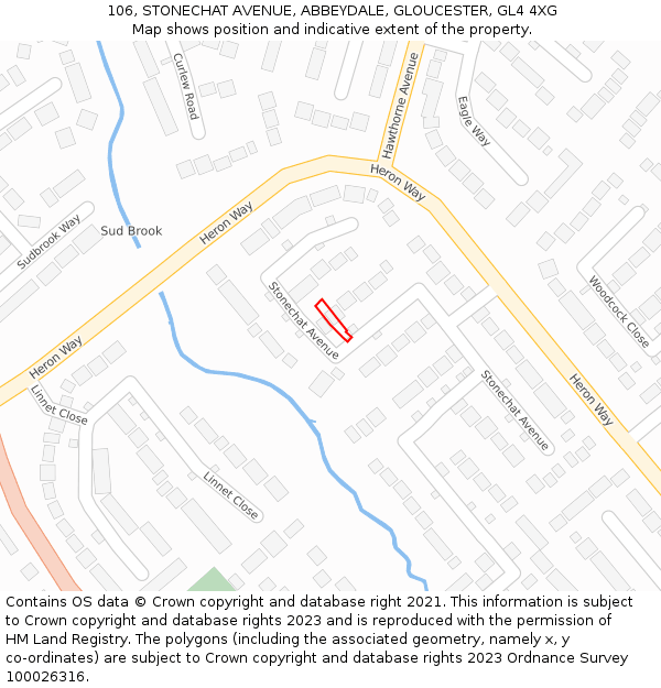 106, STONECHAT AVENUE, ABBEYDALE, GLOUCESTER, GL4 4XG: Location map and indicative extent of plot