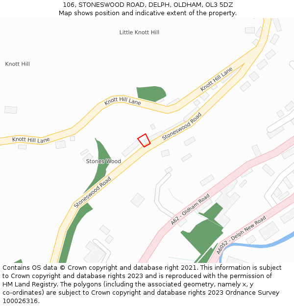 106, STONESWOOD ROAD, DELPH, OLDHAM, OL3 5DZ: Location map and indicative extent of plot