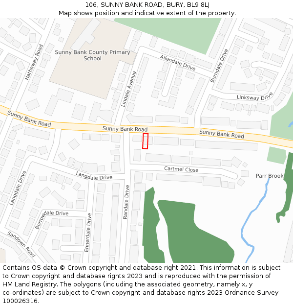 106, SUNNY BANK ROAD, BURY, BL9 8LJ: Location map and indicative extent of plot