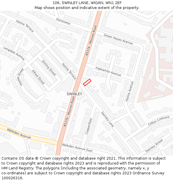 106, SWINLEY LANE, WIGAN, WN1 2EF: Location map and indicative extent of plot