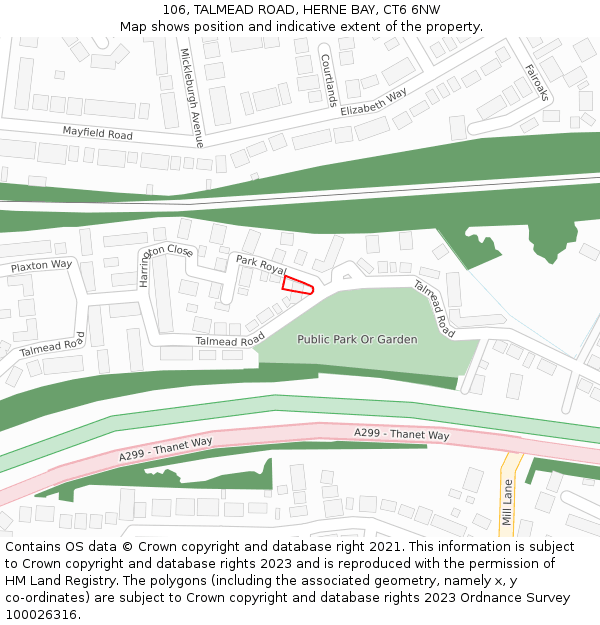 106, TALMEAD ROAD, HERNE BAY, CT6 6NW: Location map and indicative extent of plot