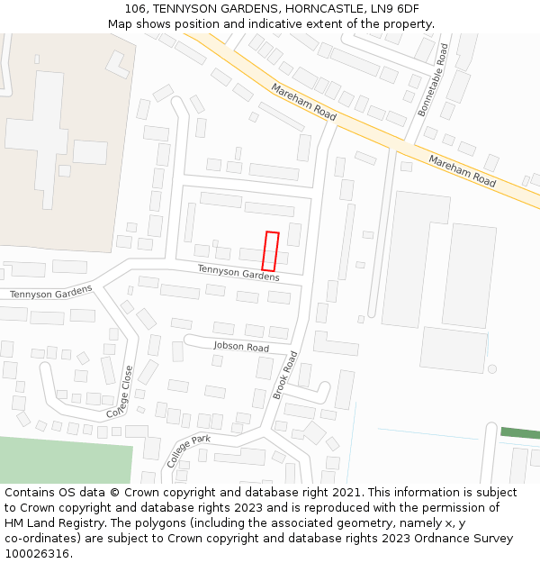 106, TENNYSON GARDENS, HORNCASTLE, LN9 6DF: Location map and indicative extent of plot