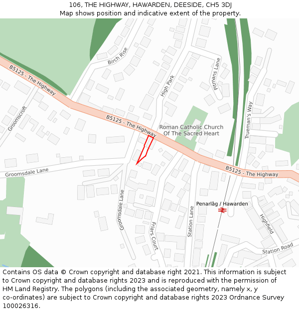 106, THE HIGHWAY, HAWARDEN, DEESIDE, CH5 3DJ: Location map and indicative extent of plot