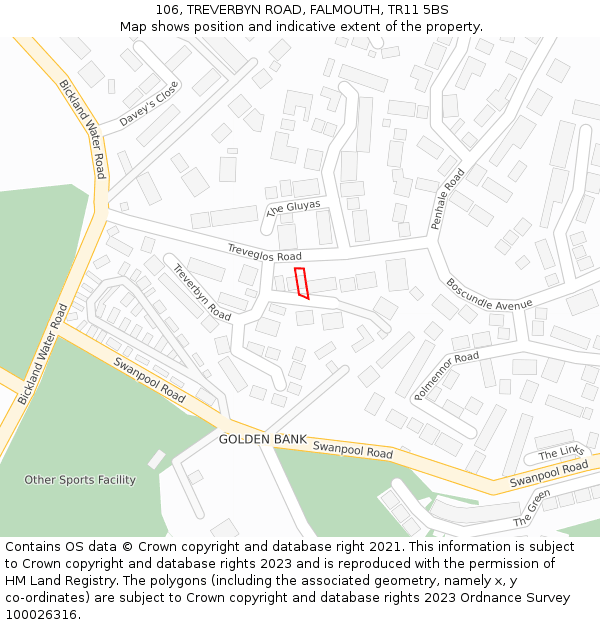 106, TREVERBYN ROAD, FALMOUTH, TR11 5BS: Location map and indicative extent of plot