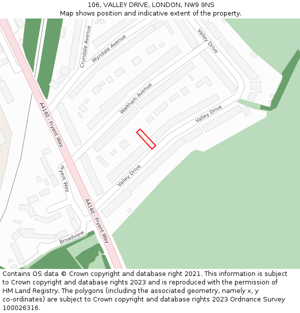 106, VALLEY DRIVE, LONDON, NW9 9NS: Location map and indicative extent of plot