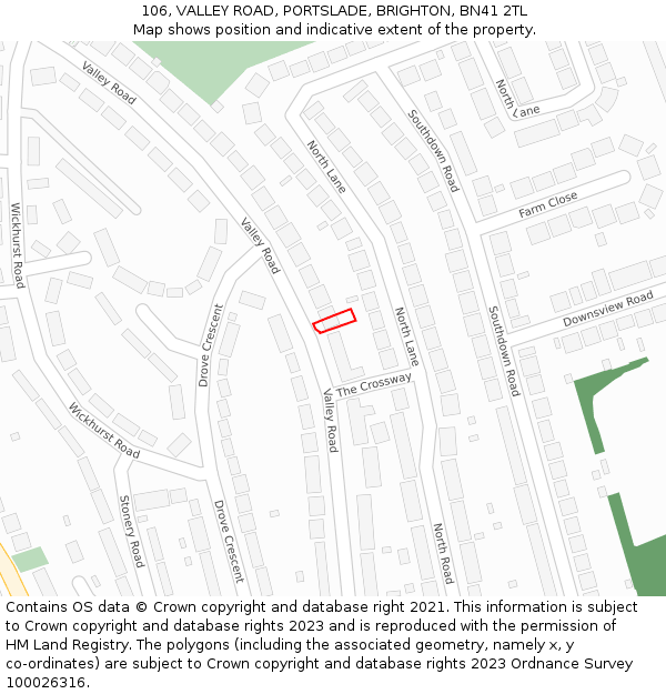 106, VALLEY ROAD, PORTSLADE, BRIGHTON, BN41 2TL: Location map and indicative extent of plot
