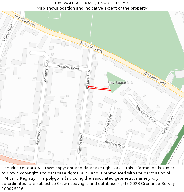 106, WALLACE ROAD, IPSWICH, IP1 5BZ: Location map and indicative extent of plot