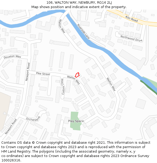 106, WALTON WAY, NEWBURY, RG14 2LJ: Location map and indicative extent of plot