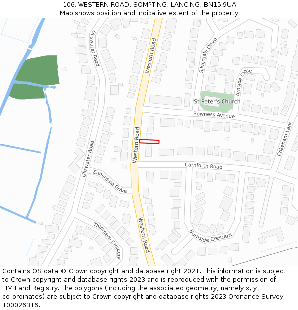106, WESTERN ROAD, SOMPTING, LANCING, BN15 9UA: Location map and indicative extent of plot