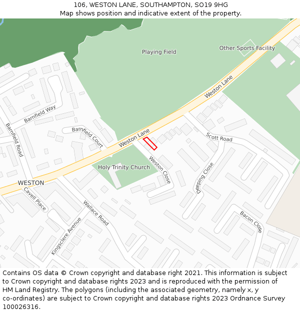 106, WESTON LANE, SOUTHAMPTON, SO19 9HG: Location map and indicative extent of plot
