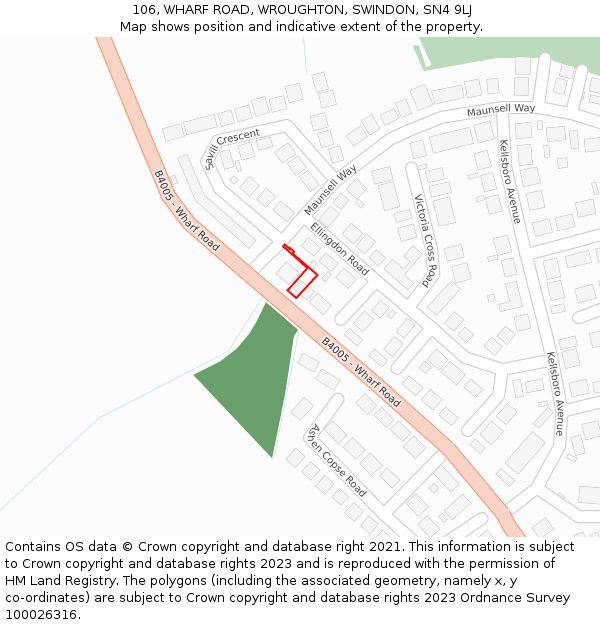 106, WHARF ROAD, WROUGHTON, SWINDON, SN4 9LJ: Location map and indicative extent of plot