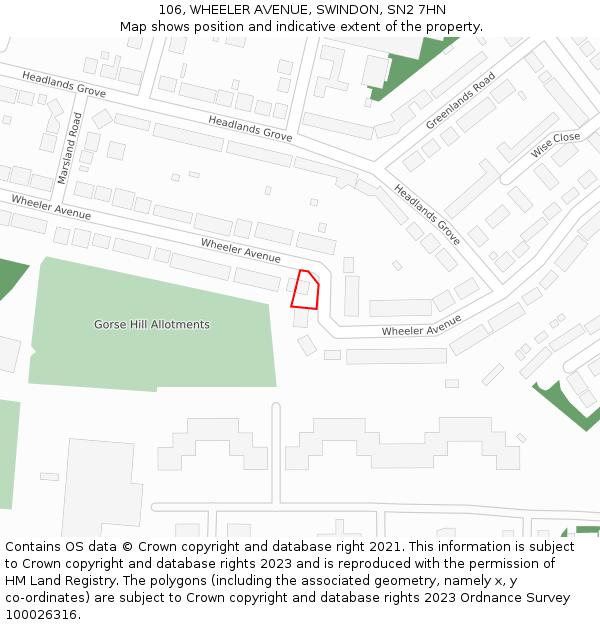 106, WHEELER AVENUE, SWINDON, SN2 7HN: Location map and indicative extent of plot