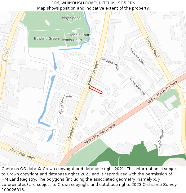 106, WHINBUSH ROAD, HITCHIN, SG5 1PN: Location map and indicative extent of plot