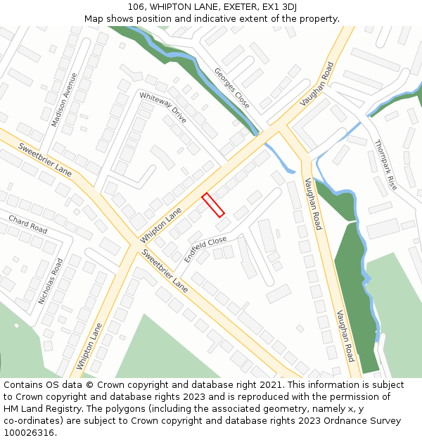 106, WHIPTON LANE, EXETER, EX1 3DJ: Location map and indicative extent of plot
