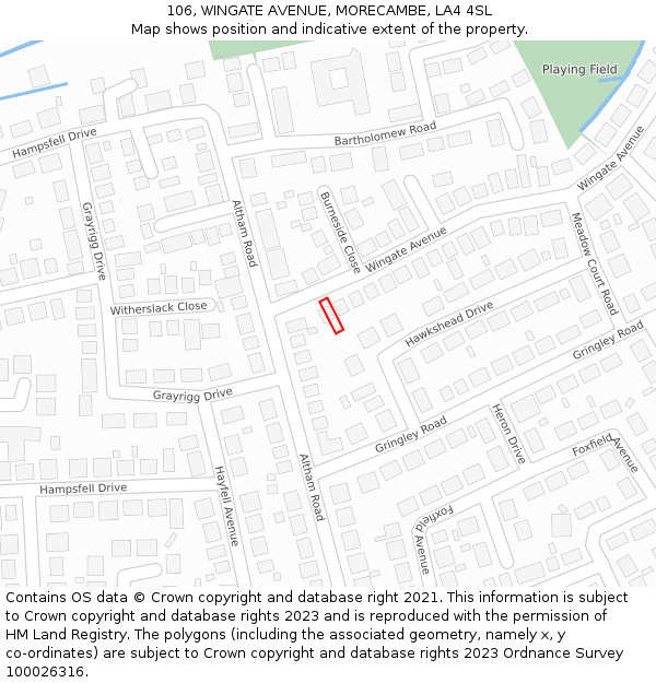106, WINGATE AVENUE, MORECAMBE, LA4 4SL: Location map and indicative extent of plot