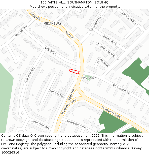 106, WITTS HILL, SOUTHAMPTON, SO18 4QJ: Location map and indicative extent of plot