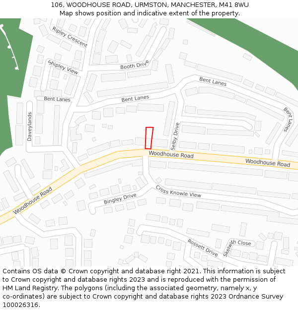 106, WOODHOUSE ROAD, URMSTON, MANCHESTER, M41 8WU: Location map and indicative extent of plot