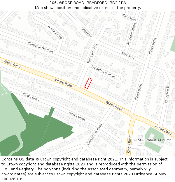 106, WROSE ROAD, BRADFORD, BD2 1PA: Location map and indicative extent of plot