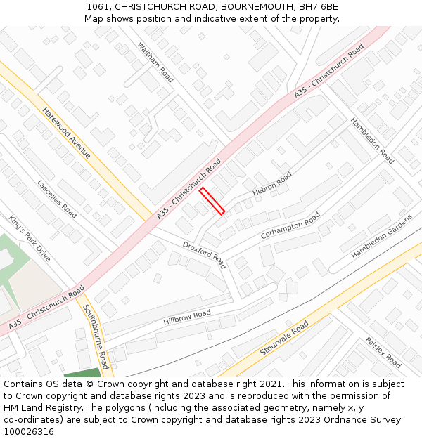 1061, CHRISTCHURCH ROAD, BOURNEMOUTH, BH7 6BE: Location map and indicative extent of plot