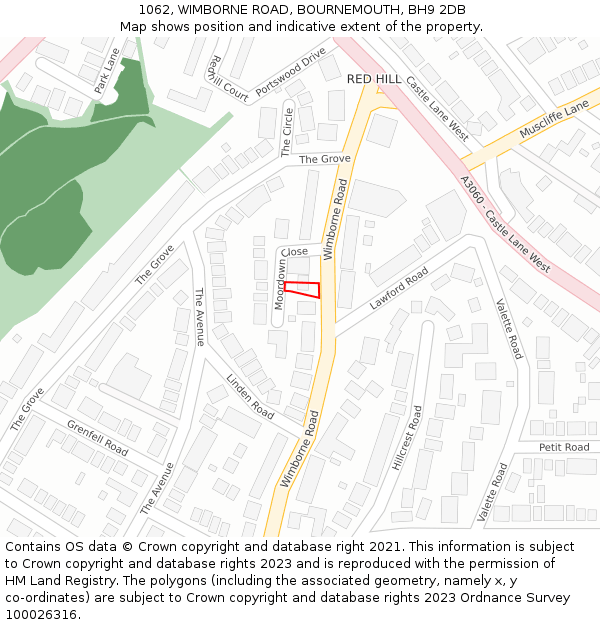 1062, WIMBORNE ROAD, BOURNEMOUTH, BH9 2DB: Location map and indicative extent of plot
