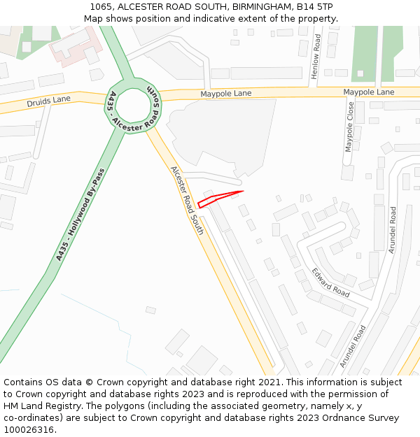1065, ALCESTER ROAD SOUTH, BIRMINGHAM, B14 5TP: Location map and indicative extent of plot