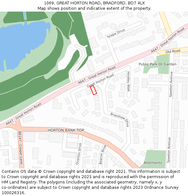 1069, GREAT HORTON ROAD, BRADFORD, BD7 4LX: Location map and indicative extent of plot