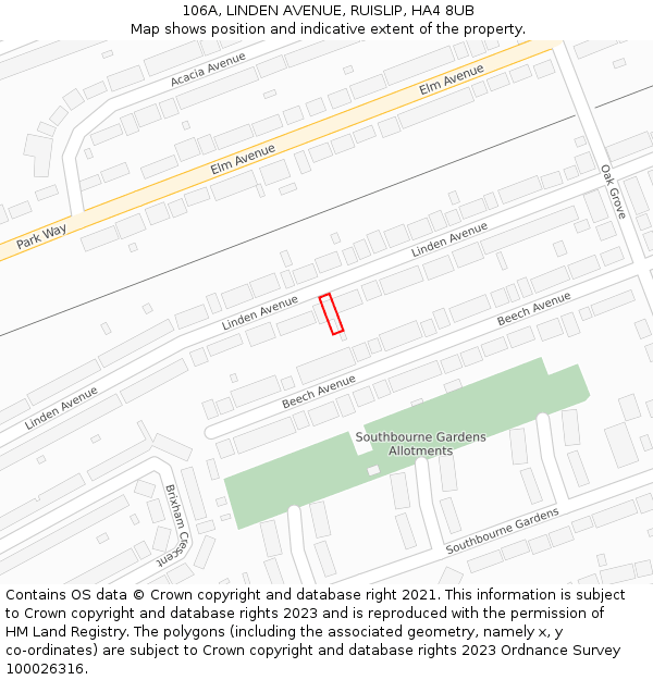 106A, LINDEN AVENUE, RUISLIP, HA4 8UB: Location map and indicative extent of plot