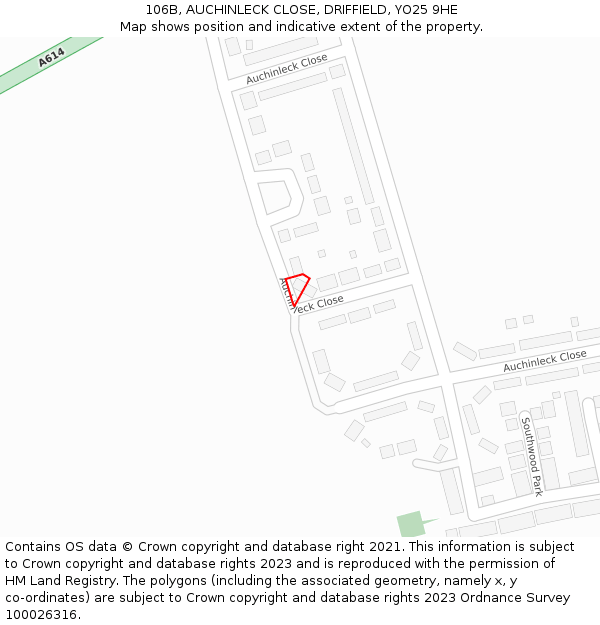 106B, AUCHINLECK CLOSE, DRIFFIELD, YO25 9HE: Location map and indicative extent of plot