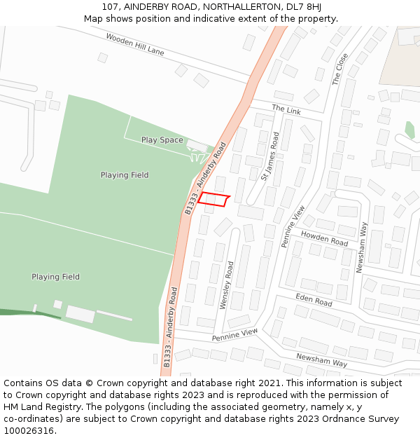 107, AINDERBY ROAD, NORTHALLERTON, DL7 8HJ: Location map and indicative extent of plot