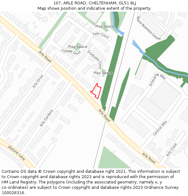 107, ARLE ROAD, CHELTENHAM, GL51 8LJ: Location map and indicative extent of plot