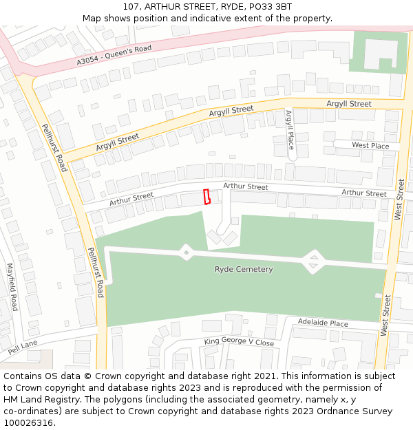 107, ARTHUR STREET, RYDE, PO33 3BT: Location map and indicative extent of plot