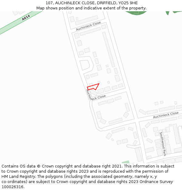 107, AUCHINLECK CLOSE, DRIFFIELD, YO25 9HE: Location map and indicative extent of plot
