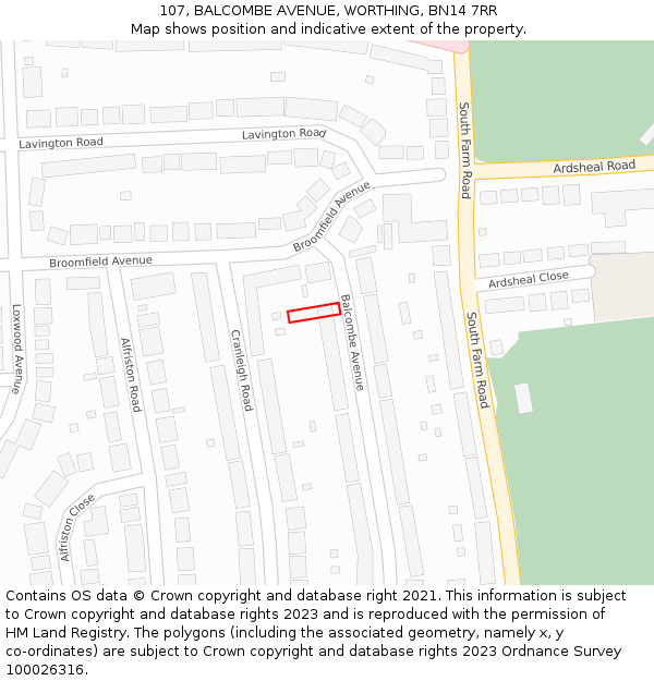 107, BALCOMBE AVENUE, WORTHING, BN14 7RR: Location map and indicative extent of plot