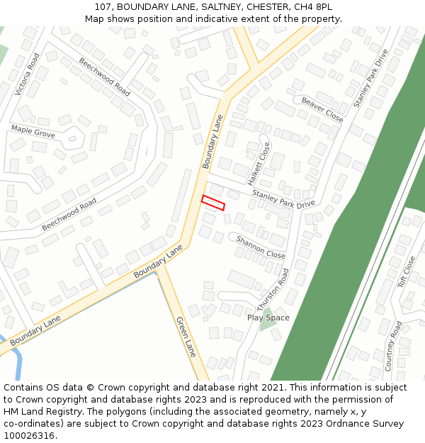 107, BOUNDARY LANE, SALTNEY, CHESTER, CH4 8PL: Location map and indicative extent of plot