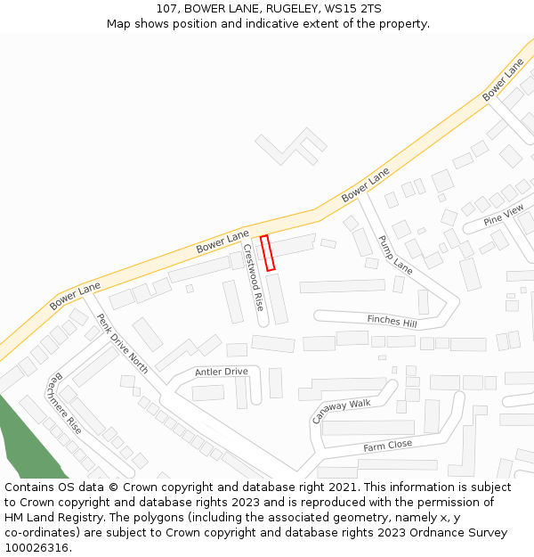 107, BOWER LANE, RUGELEY, WS15 2TS: Location map and indicative extent of plot