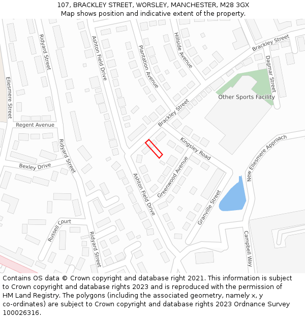 107, BRACKLEY STREET, WORSLEY, MANCHESTER, M28 3GX: Location map and indicative extent of plot