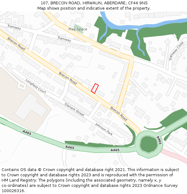 107, BRECON ROAD, HIRWAUN, ABERDARE, CF44 9NS: Location map and indicative extent of plot